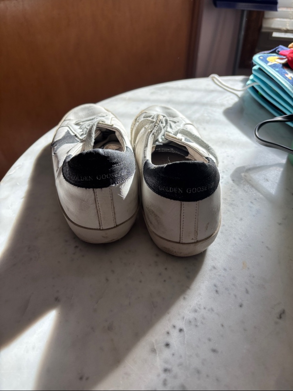 Golden Goose White Leather Sneakers with Black glitter Star Accent - Picture 3 of 5